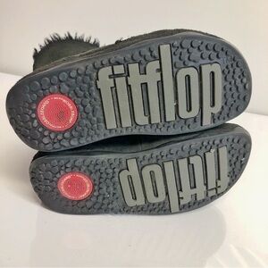 Fitflop Sheep Skin Shearing Genuine Leather Black Winter Boots Size 6.5